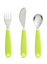 Munchkin Splash Fork Knife Spoon Set, 3 Piece, Green