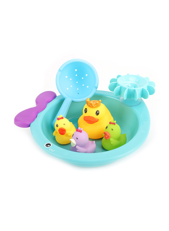 Moon Bath Duck Toy with Assorted Mini Ducks Boat & Sieve, Multicolour