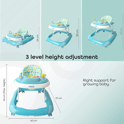 Moon MUV Anti-Fall Brake Pads Baby Walker with Music and Sound, 6 Months +, Blue Dino