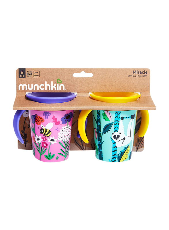 Munchkin Lemur/Bee Miracle 360 Degree Wildlove Trainer Cup, 2 Piece, 6oz, Multicolour