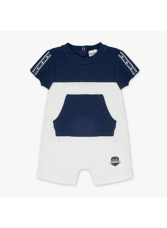 Moon Navy Sports Cotton Short Sleeves Romper for Baby Boys, 0-3 Months, Blue