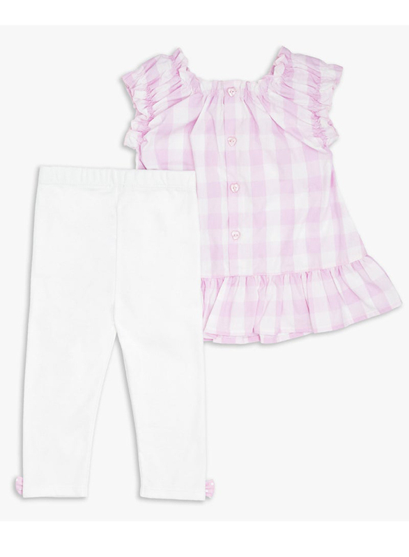 Moon 100% Cotton Gingham Tunic Top and Leggings Set for Baby Girls, 9-12 Months, Pink