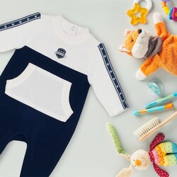 Moon Navy Sports Cotton Sleepsuit for Baby Boys, 0-1 Months, Blue