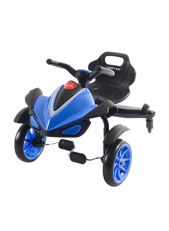 Moon Drifter Drift Bike 4 Wheel Scooter with Grip Handles/LED Lights/Pedals, Blue, Ages 3+