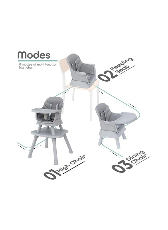Moon 6-in-1 High Chair with Safety Harness & Belt, Grey