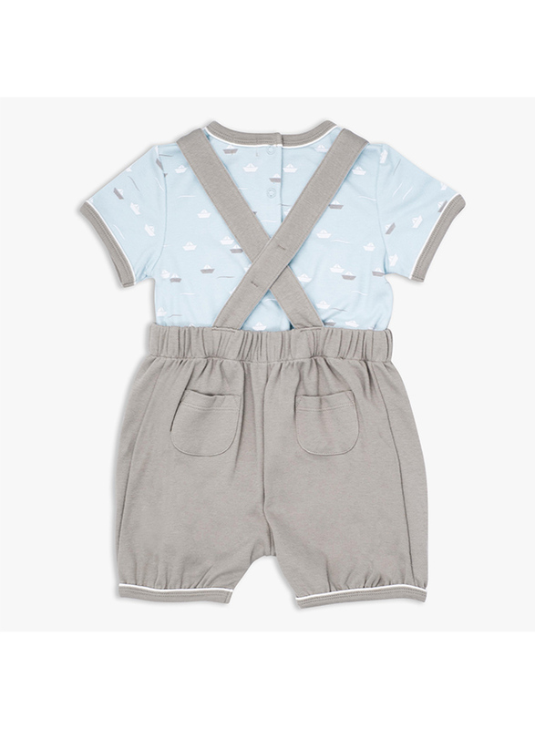 Moon Little Boat 100% Cotton T-Shirt and Dungaree Set for Baby Boys, 0-3 Months, Teal