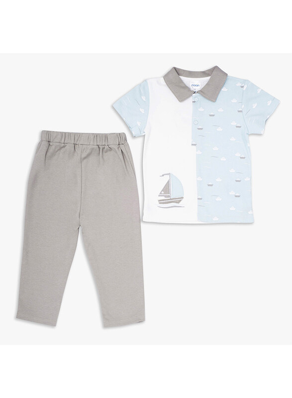 

Moon Little Boat 100% Cotton Polo T-Shirt and Long Pant Set for Baby Boys, 18-24 Months, Teal