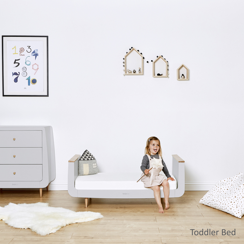 Snuz Kot Skandi Convertible Nursery Cot Bed with 3 Mattress Height, 120 x 81 x 26cm, Haze Grey/Natural