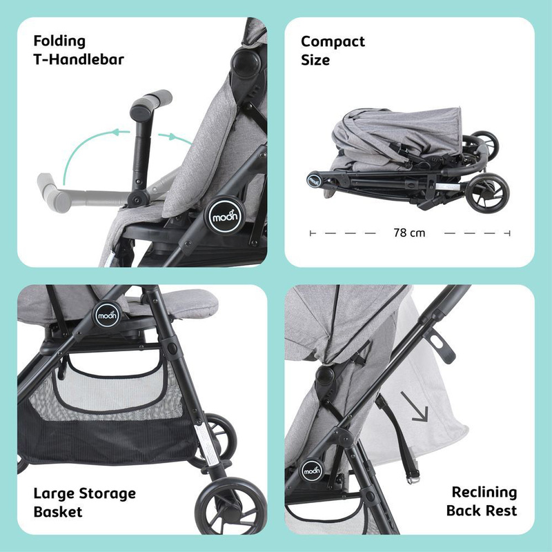 Moon Revo 360° Rotatable Travel Cabin Baby Stroller with Reversible Seat and Extendable Canopy, Grey