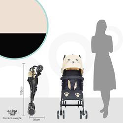 مون سفاري عربة أطفال بتصميم قطة كبيرة بمظلة شمسية مفردة لمدة 3 أشهر +، بيج/ أسود