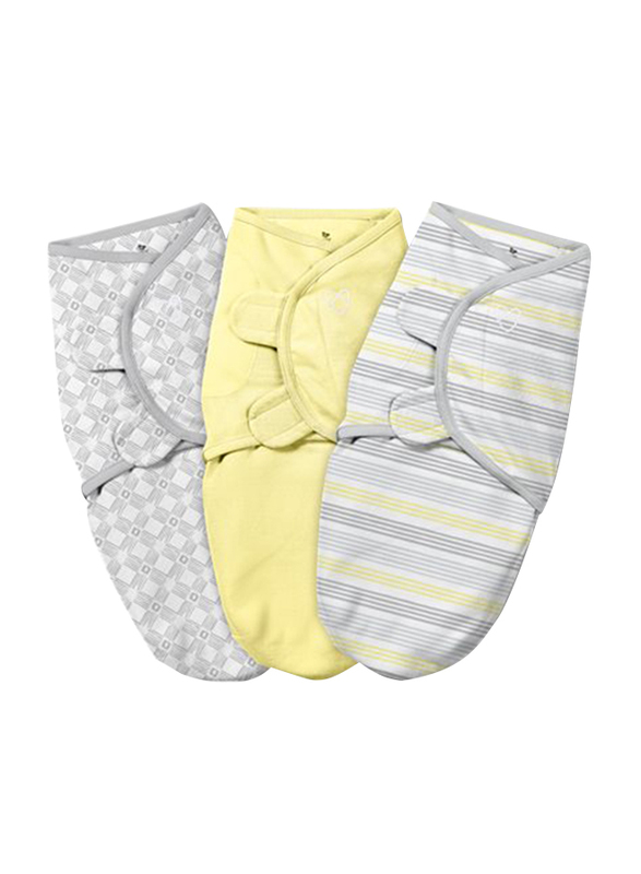 Summer Infant 3-Piece SwaddleMe Stripe Cotton Original Swaddle Set, 0-3 Months, Grey/Yellow/White