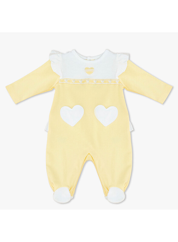 

Moon Lemon Hearts Cotton Sleepsuit for Baby Girls, 0-1 Months, Yellow