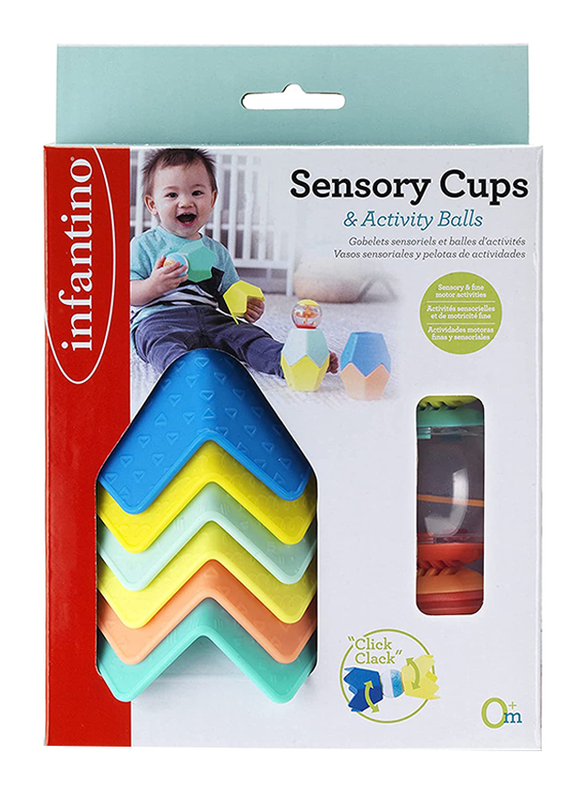 Infantino Sensory Stacking Cups & Activity Ball Set for Baby, Ages 0+, Multicolour