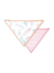 MOON - Organic Cotton  Muslin Bibs Pack of 2 - Feather & Pink Stripes