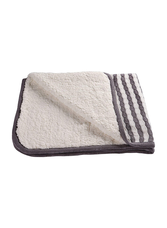 Moon Knitted and Fur Cotton Baby Blanket, Large, 70 x 102cm, Grey