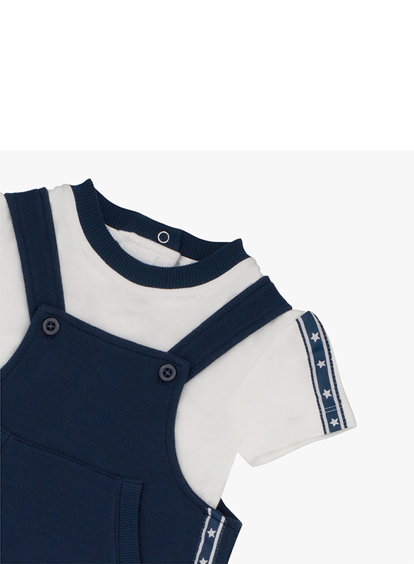 Moon Navy Sports Cotton Polo T-shirt & Short Dungaree Set for Baby Boys, 9-12 Months, Blue