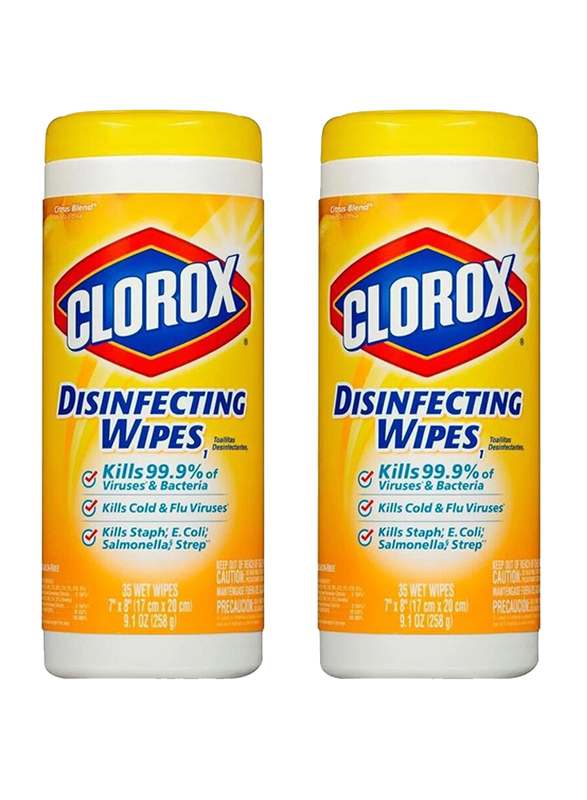Clorox Lemon Disinfecting Cleaning Wet Wipes, 2 Cans x 35 Wipes