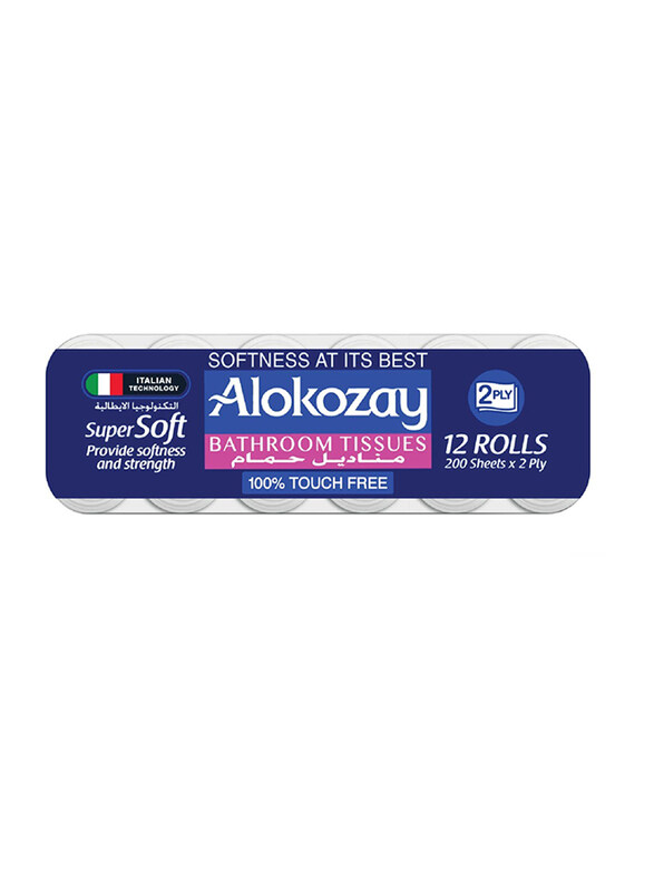 

Alokozay Super Soft Bathroom Tissue, 2 Ply x 200 Sheets x 12 Rolls