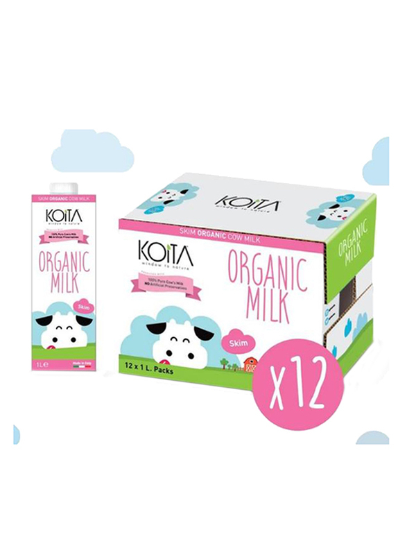 Koita Organic Milk, Lactose-Free, Skimmed - 1 Liter x 12
