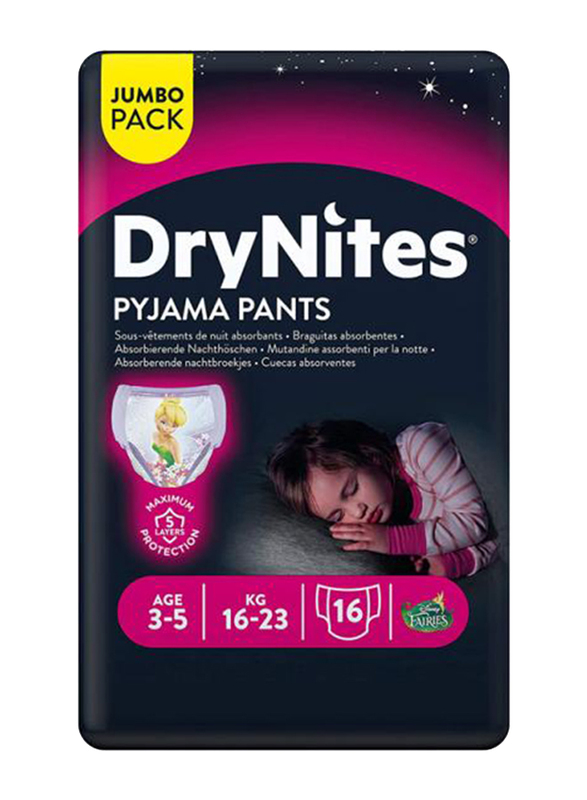 Huggies DryNites Pyjama Pants, Age 3-5 Years, 16-23 kg, Jumbo Girl, 64 Count