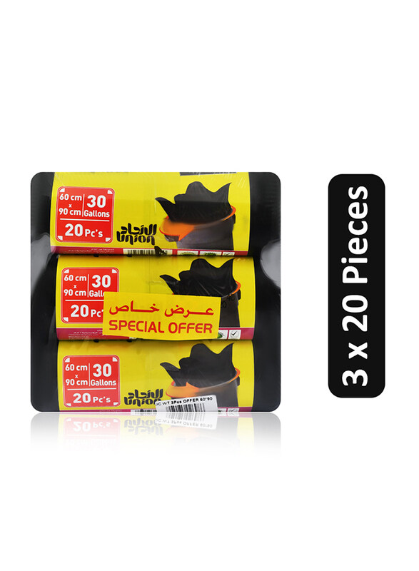 

Union Garbage Bag Roll, 60 x 90 cm, 30 Gallon, 3 x 20 Pieces