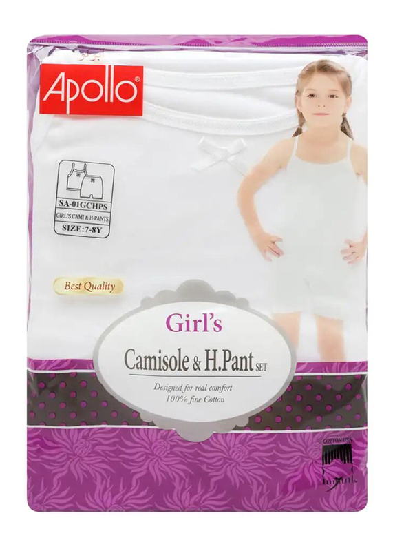 Apollo Cami & Half Pant Set for 7 - 8 Years Girls, White