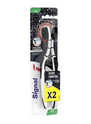 Signal Anti-Bacterial Charcoal Toothbrush, MP2-Soft, 2 Pieces, Silver
