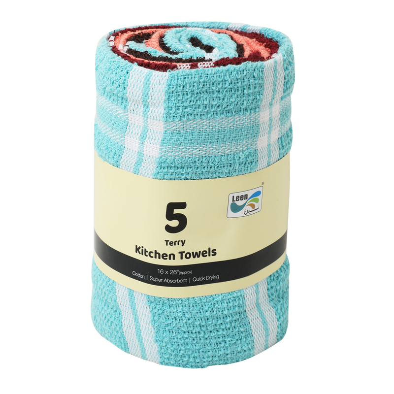 Leen 5-Piece Terry Kitchen Towel Set, 16 x 26 Inch, Multicolour