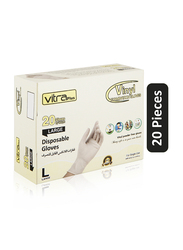 Vitraplus Vinyl Disposable Gloves, Large, 20 Pieces