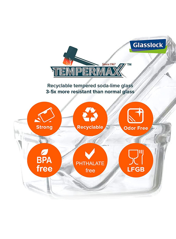 Glasslock Rectangular Glass Lunch Box, 150ml, Clear