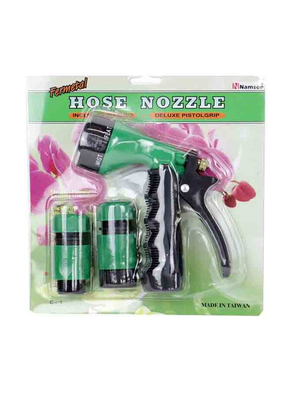 Namson Water Spray Nozzle Gun With Connectors, 5 Pieces, An-3110, Green/Black