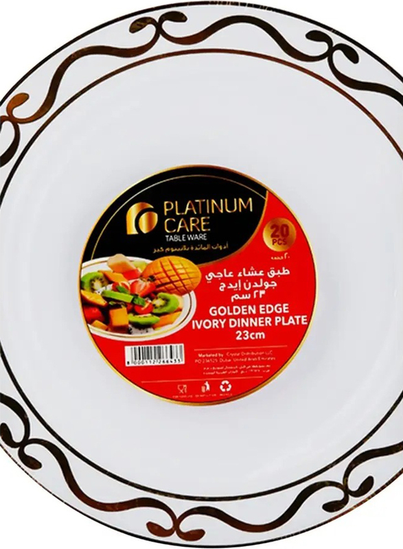 Platinum Care Golden Edge Dinner Plate, Ivory, 23 cm, 20 Pieces