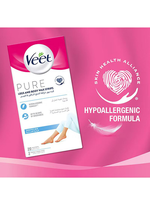 Veet Pure Legs and Body Wax Strips, 20 Strips