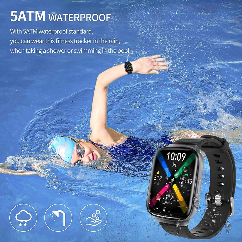 Zoook Dash 1.69" Full Touch HD Display Smartwatch with IP67 Waterproof, Black