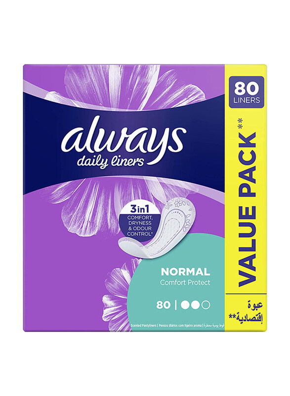 

Always Daily Liners Comfort Normal Protect Sanitary Pads, 80 Piece