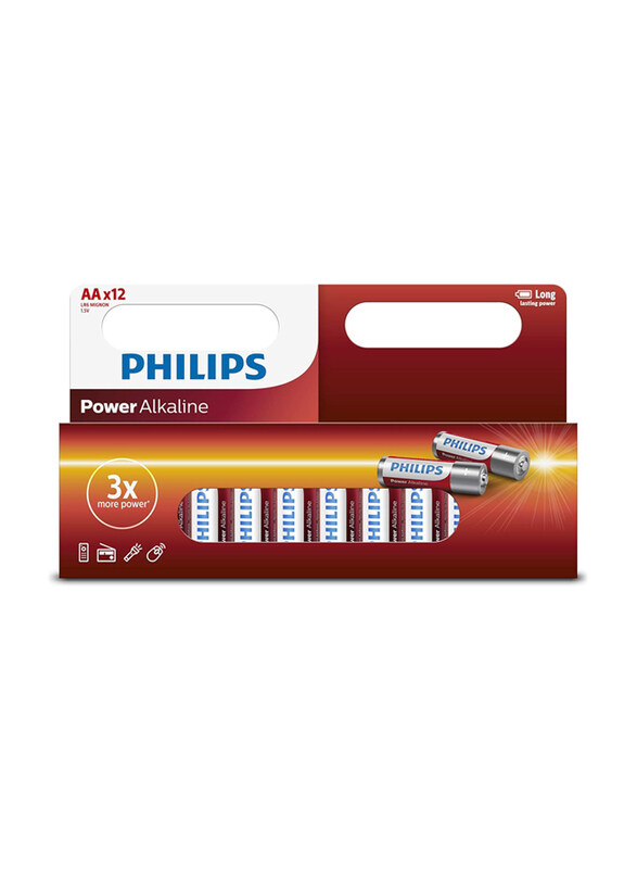 

Philips 12-Piece Power Alkaline AA 1.5V Battery, Red/White