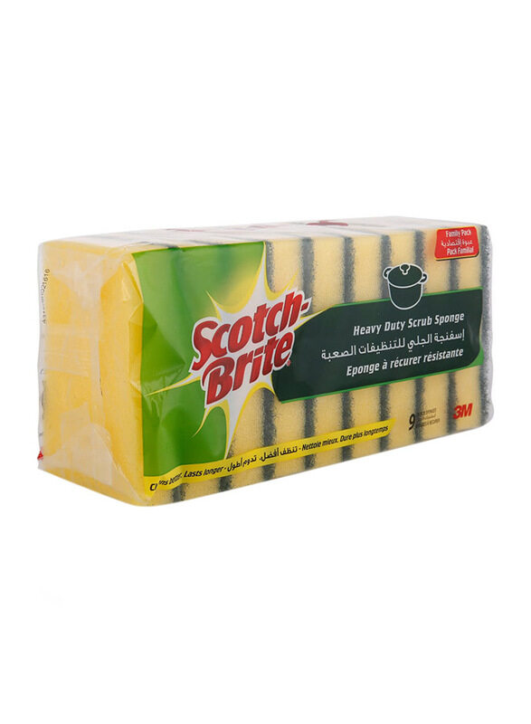 

Scotch Brite Heavy Duty Scrub Sponge, Yellow/Green, 9 Pieces