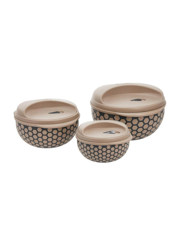 

Pinnacle 3-Piece Stainless Steel Double Wall Insulated Hot Pot Set, Thermal Food Storage Containers, Beige/Black