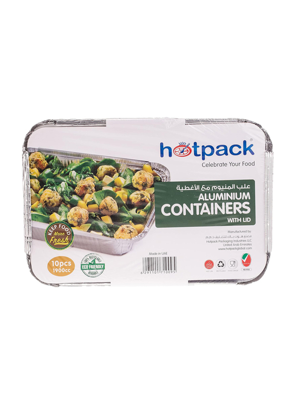 Hotpack Disposable Food Storage Containers, 10 Pieces, 83190, Silver