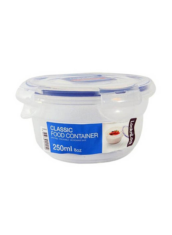 Lock & Lock Classic Round Plastic Food Container, HSM942, 250ml, Clear/Blue