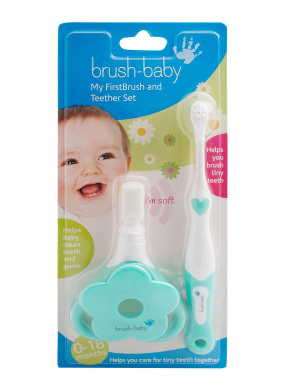 Brush-Baby My First Brush and Teether Set, White/Green