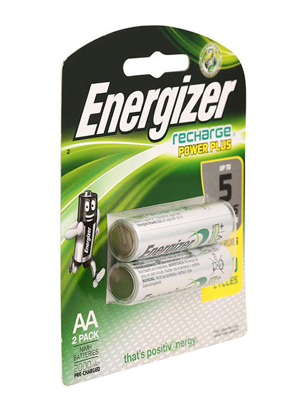 Energizer Recharge Power Plus AA NiMH 2000 mAh Batteries, 2 Pieces, Multicolour