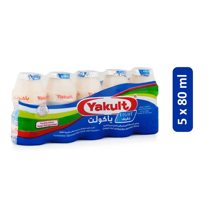 Yakult Non-Fat Probiotic Skimmed Milk Drink, 5 x 80 ml