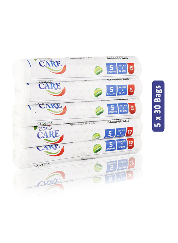 

Euro Care Heavy Duty Garbage Bag Roll, 5 x 30 Bags, 46 x 52 cm