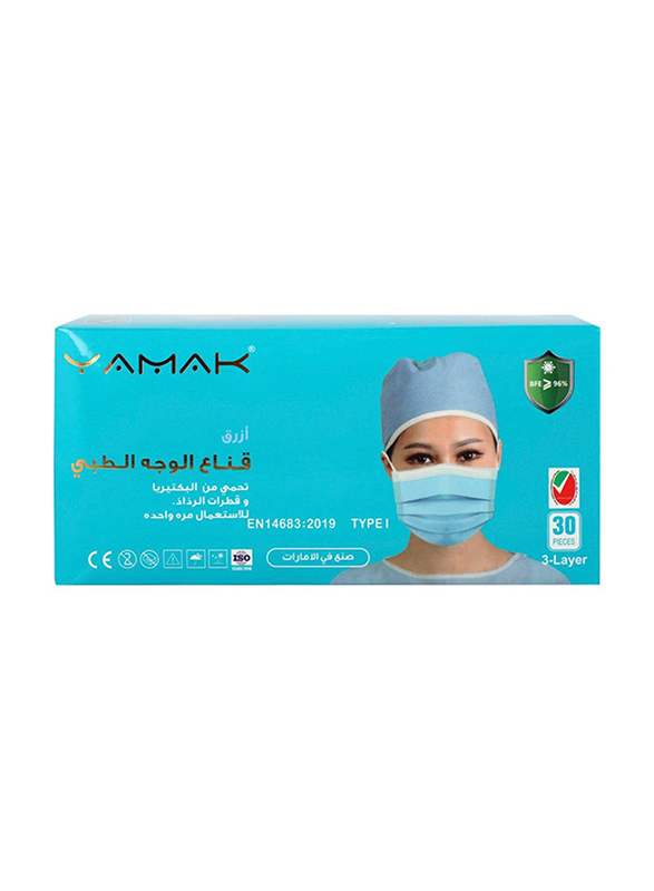 Yamak 3 Ply Blue Medical Mask, 30 Pieces