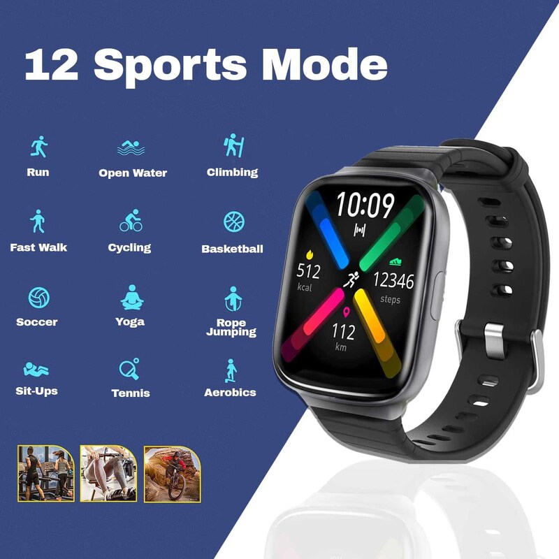 Zoook Dash 1.69" Full Touch HD Display Smartwatch with IP67 Waterproof, Black