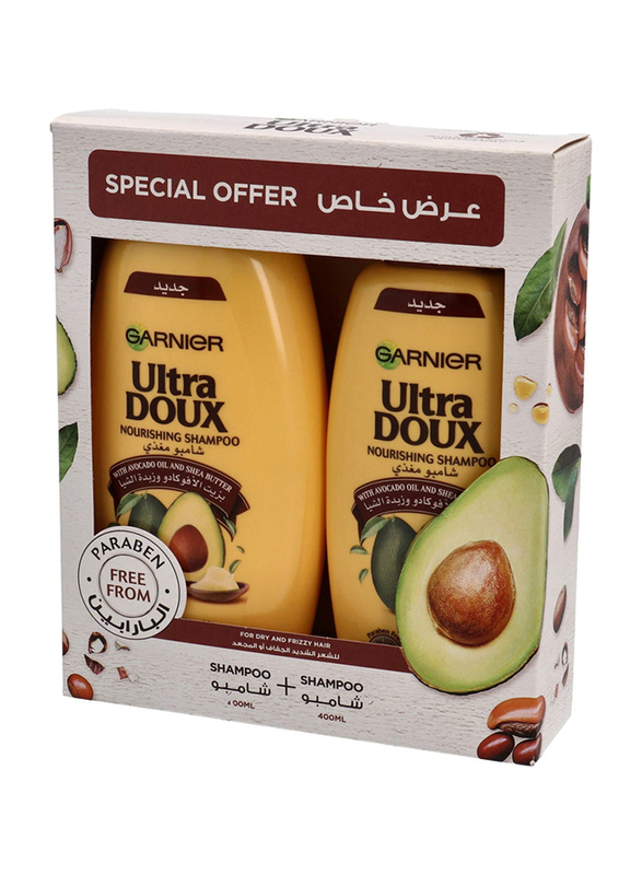 Garnier Ultra Doux Avocado Oil & Shea Butter Shampoo for All Hair Types, 400ml, 2 Piece