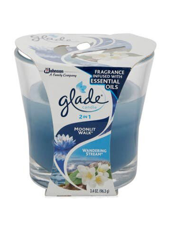 Glade 2-in-1 Jar Candle Air Freshener, Moonlit Walk/Wandering Stream, 3.4oz, Blue