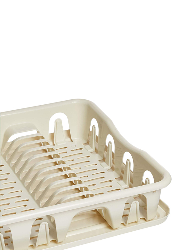 Cosmoplast Plastic Dish Drainer Rack Large with Detachable Drainboard, Off White