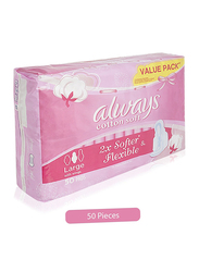 Always Cotton Soft Sanitary Pads, Large, 50 Pieces